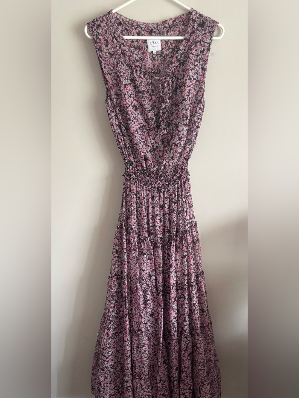 Misa Los Angeles Pink and Black Floral Maxi Dress